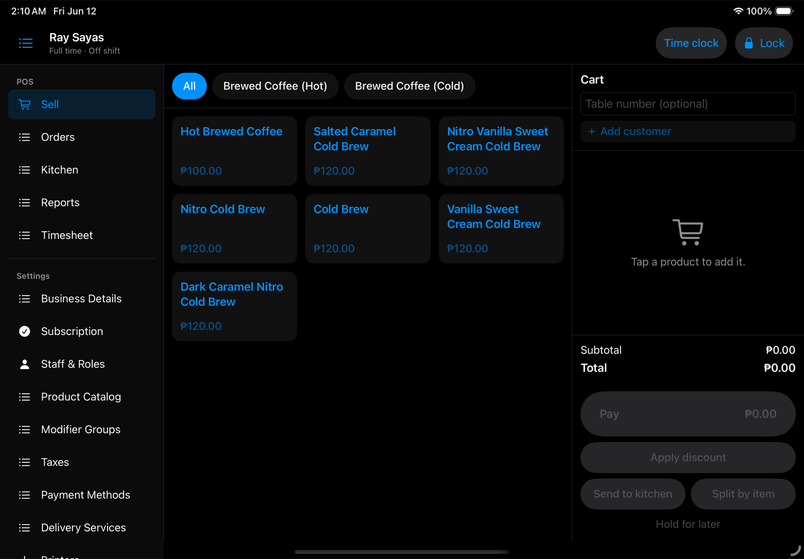 NexaTill Sell screen running on an iPad